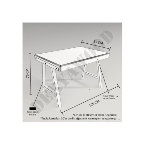 Acrap Kütük Ahşap Çalışma Masası-Beyaz Ayak