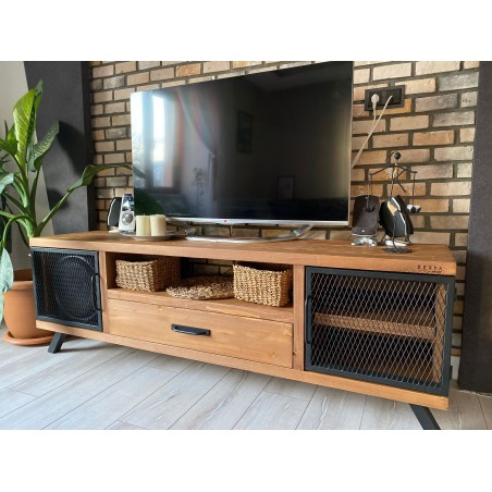 Style Masif Ahşap Demir Kapaklı Tv Ünitesi