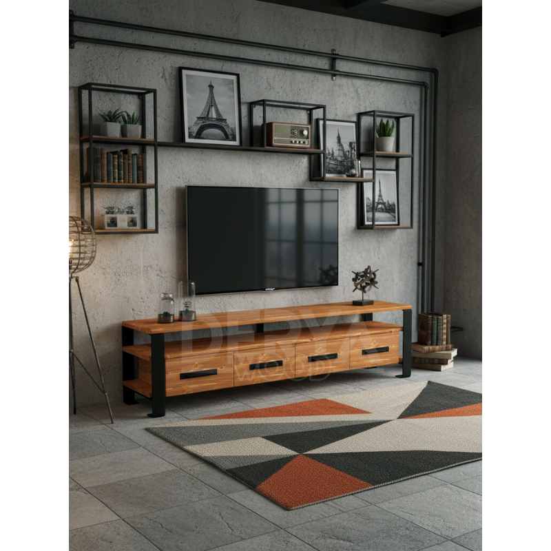 Sea Doğal Ahşap 4 Çekmeceli Tv ünitesi