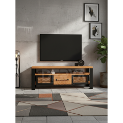İron Masif Ahşap Demir Çekmeceli Tv Ünitesi