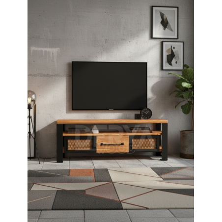 İron Masif Ahşap Demir Çekmeceli Tv Ünitesi