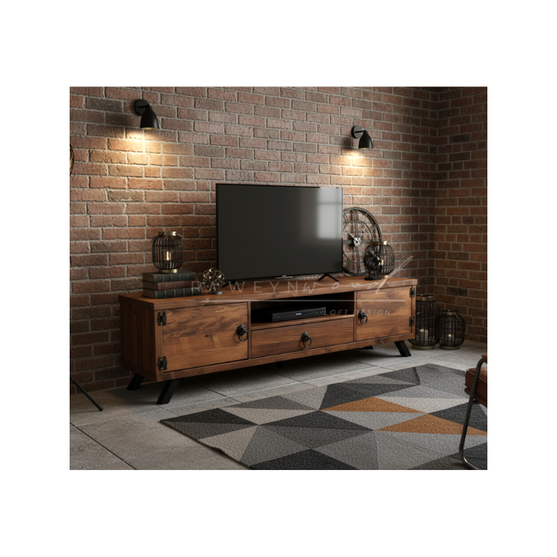 Deryawood Pearl Doğal Ahşap Çekmeceli Tv Ünitesi