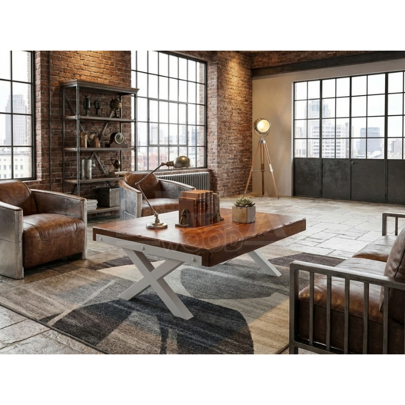 Billet Masif Ahşap Ofis Sehpa-Beyaz Ayak