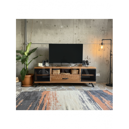 Style Masif Ahşap Demir Kapaklı Tv Ünitesi