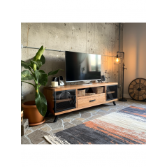 Style Masif Ahşap Demir Kapaklı Tv Ünitesi