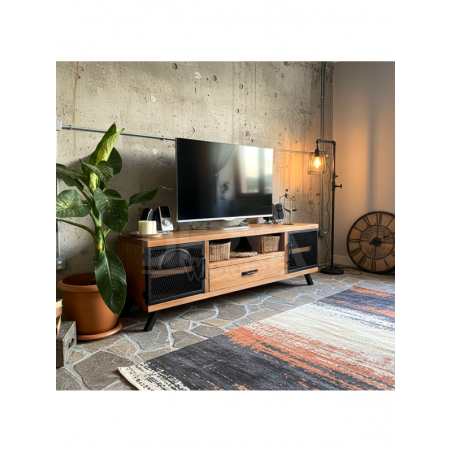 Style Masif Ahşap Demir Kapaklı Tv Ünitesi