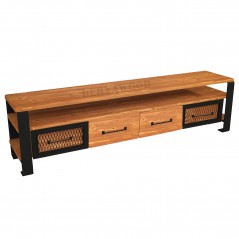 İron Doğal Ahşap Demir 4 Çekmeceli Tv Sehpası