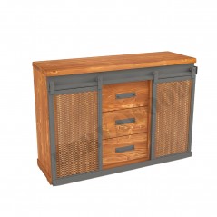 Vega Doğal Ahşap 3 Çekmeceli Sürgülü Konsol-Gri Ayak