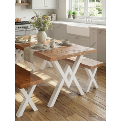 Laurus Masif Ahşap Sulamalı Mutfak Masası-Beyaz Ayak