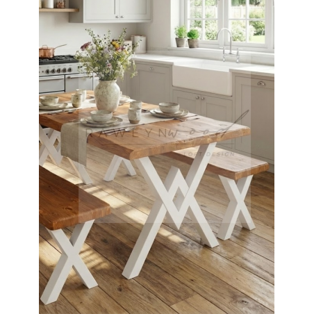 Laurus Masif Ahşap Sulamalı Mutfak Masası-Beyaz Ayak
